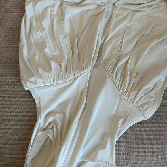 Helsa The Duchess Jersey Midi Dress Medium Ivory White Knit Cocktail Party - Picture 8 of 10